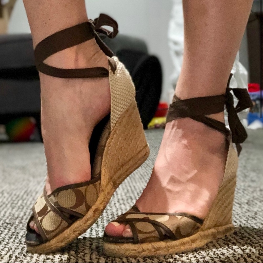 COACH “Mila” wedges in Brown Strappy Women's Sandals - Picture 3 of 4